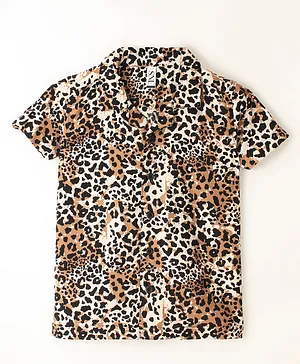 SNL Rayon Half Sleeves Leopard Printed Relaxed Fit Casual Resort Shirt - Black
