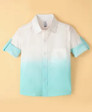 SNL Cotton Roll Up Full Sleeves Ombre Shirt - Green