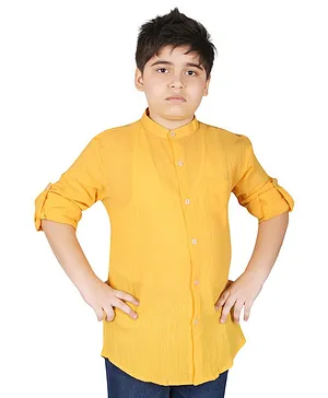 SNL Cotton Roll Up Full Sleeves Crepe Textured Shirt - Yellow
