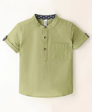 SNL  Cotton Solid Half Sleeves Kurta Style Shirt - Olive Green