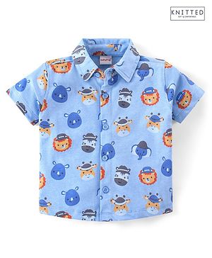 Babyhug 100% Cotton Half Sleeves Shirt Lion Print- Blue