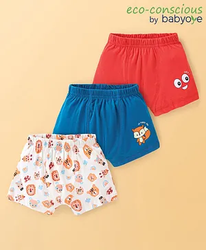 Babyoye 100% Cotton With Antibacterial Finish Boxer With Wild Animals Print - Red Blue & White