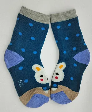 Kid-O-World Bear Design Polka Dotted Socks - Grey & Dark Blue