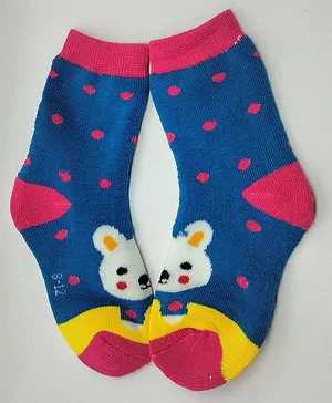 Kid-O-World Bear Design Polka Dotted Socks - Pink And Blue