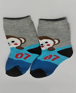 Kid-O-World Monkey Patch Design Socks -  Light Blue