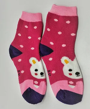 Kid-O-World Bear Design Polka Dotted Socks - Pink