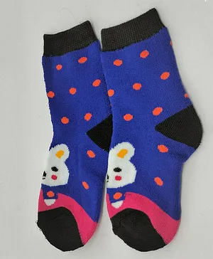 Kid-O-World Bear Design Polka Dotted Socks  - Pink & Blue