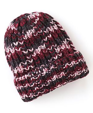 Babyhug Striped Design Woollen Cap Red - Diameter 10.5 cm