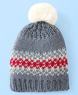 Babyhug Woollen Cap with Pompom - Grey