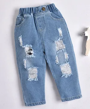 Kookie Kids Denim Full Length Washed Distressed Jeans - Blue