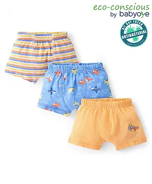 Babyoye 100% Cotton with Antibacterial Finish Airplane Printed Briefs Pack of 3 - Multicolour