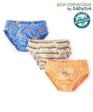 Babyoye 100% Cotton with Antibacterial Finish Airplane Printed Briefs Pack of 3 - Multicolour
