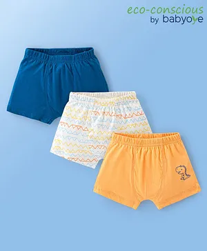 Babyoye 100% Cotton With Antibacterial Finish Dino Print Trunks Pack of 3 - Multicolour