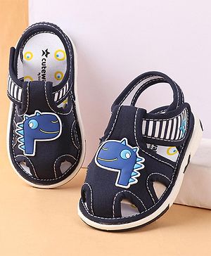 Cute Walk by Babyhug Slip On Sandals with Dino Applique & Velcro Closure - Blue