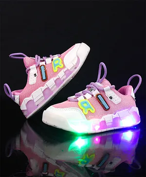 KIDLINGSS I R  Patch Laced Up LED  Shoes - Pink