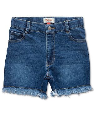 JusCubs Fringe Bottom Denim Solid Shorts - Blue