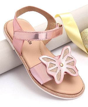 Pine Kids Velcro Closure Sandals with Butterfly Applique - Pink