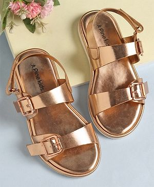 Pine Kids Party Wear Sandals With Buckle Closure - Rose Gold