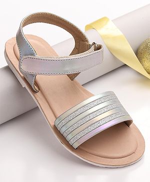 Pine Kids Velcro Closure Sandals with Glitter Embellished - Silver