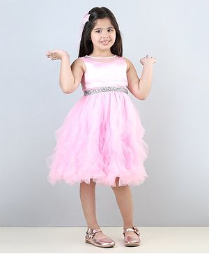 Toy Balloon Kids Sleeveless Solid Ruffle Party Dress - Baby Pink