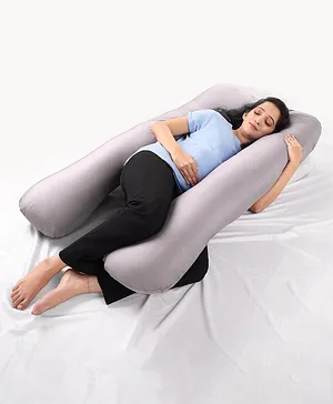 Babyhug 100% Cotton Flexible & Supportive U Shape Maternity Pillow - Grey
