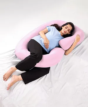 Babyhug 100% Cotton Flexible & Supportive C Shape Maternity Pillow- Light Pink