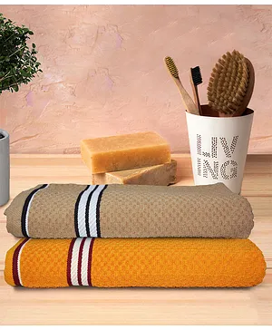 Athom Living Popcorn Textured Solid Bath Towel Pack Of 2 - Beige & Yellow