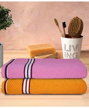 Athom Living Popcorn Textured Solid Bath Towel Pack Of 2 - Pink & Yellow