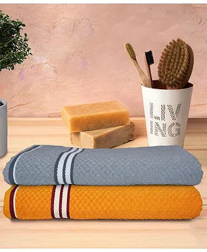 Athom Living Popcorn textured Solid Bath Towel Pack Of 2 - Yellow & Grey