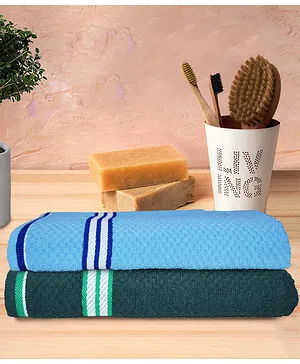 Athom Living Popcorn textured Solid Bath Towel Pack Of 2 - Blue & Green
