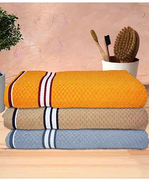 Athom Living Popcorn Textured Solid Bath Towel Pack Of 3 - Yellow & Beige Grey