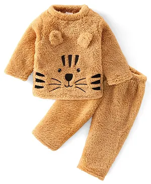 Babyhug Full Sleeves Winter Wear Suits Bear Applique - Brown