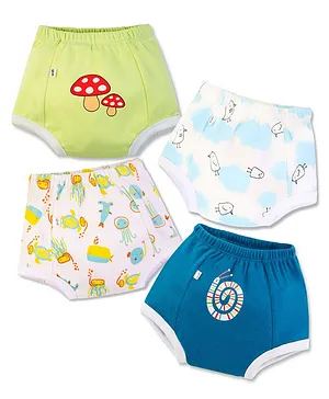 Plan B Pack Of 4 100% Cotton Printed & Padded Potty Training Underwears - Green Blue & White