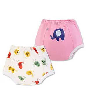 Plan B 100% Cotton Pack Of 2 Elephant Printed Potty Training Padded Underwear - Baby Pink & White