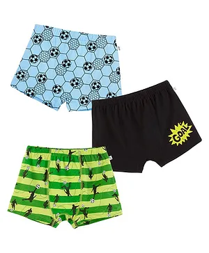 Plan B 100% Cotton Pack Of 3 Football  Printed Boxers - Black Lime Green & Pool Blue