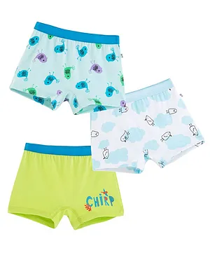 Plan B 100% Cotton Pack Of 3 Birds Printed Boxers - Green Blue & White