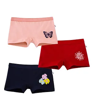 Plan B 100% Cotton Pack Of 3 Butterfly & Flowers Printed Boxers - Red Blue & Peach
