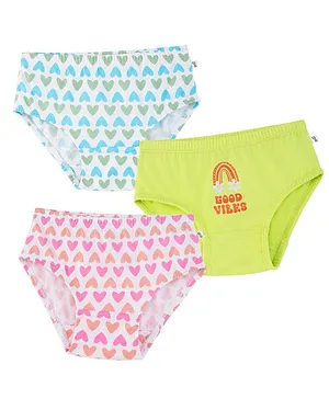 Plan B 100% Cotton Pack Of 3 Hearts & Good Vibes Printed Panties - Green White