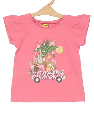 Lil Lollipop Short Sleeves Animals & Plants Printed Top - Pink