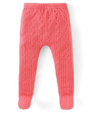 Babyhug Knit Footed Woolen Pant with Cable Knit Design - Pink
