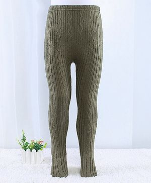 Babyhug Knit Footed Woolen Pant with Cable Knit Design - Olive