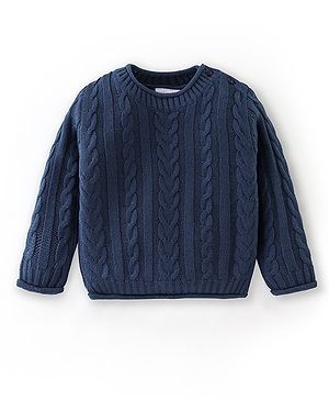 Babyhug Full Sleeves Cable Knit Design Sweater - Navy