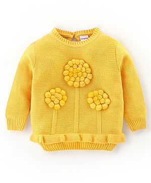 Babyhug Full Sleeves Sweater Sunflower Embroidery - Yellow