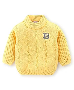 Babyhug Knit Full Sleeves Embroidered  Sweater - Yellow