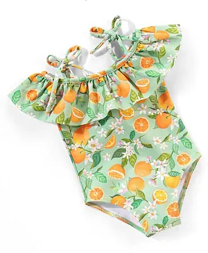 Babyhug Sleeveless V Cut Swimsuit Floral Print - Green