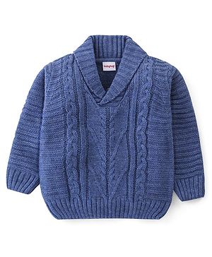 Babyhug Knit Full Sleeves Solid Color Sweater - Blue
