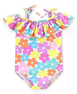 Babyhug Sleeveless V Cut Swimsuit Floral Print - Multicolor
