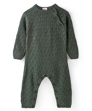 Babyhug Knit Full Sleeves Winterwear Romper - Olive Green