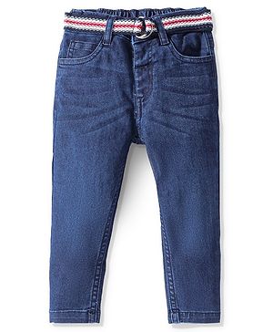 Babyhug Denim Washed Full Length  Jeans with Stretch- Blue