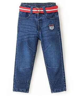 Babyhug Denim Full Length Washed With Stretch Jeans - Blue